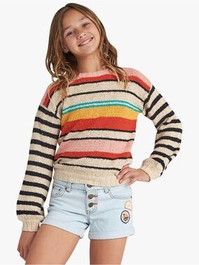 Billabong Girls Cream Striped Crewneck Sweater size large